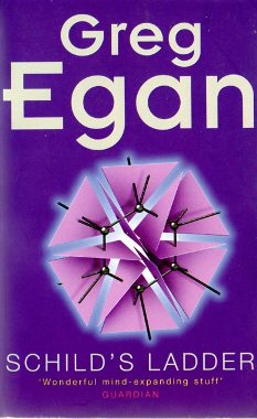 Greg Egan’s Schild’s Ladder: Vacuum, decoherence and spin networks